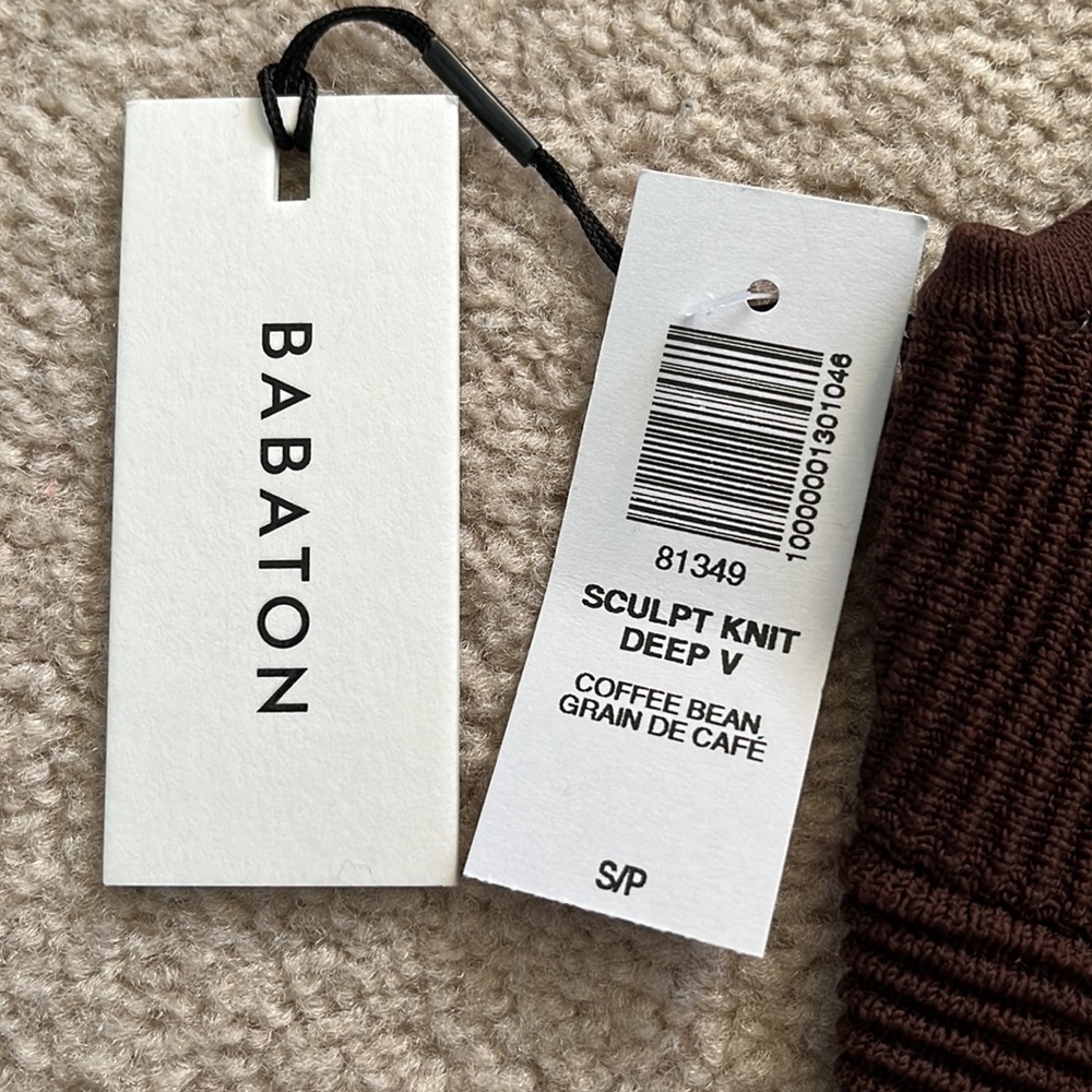 NWT Babaton Chocolate Brown Ribbed V-Neck Cropped Knit Tank Luxury Boho Chic - Picture 5 of 12